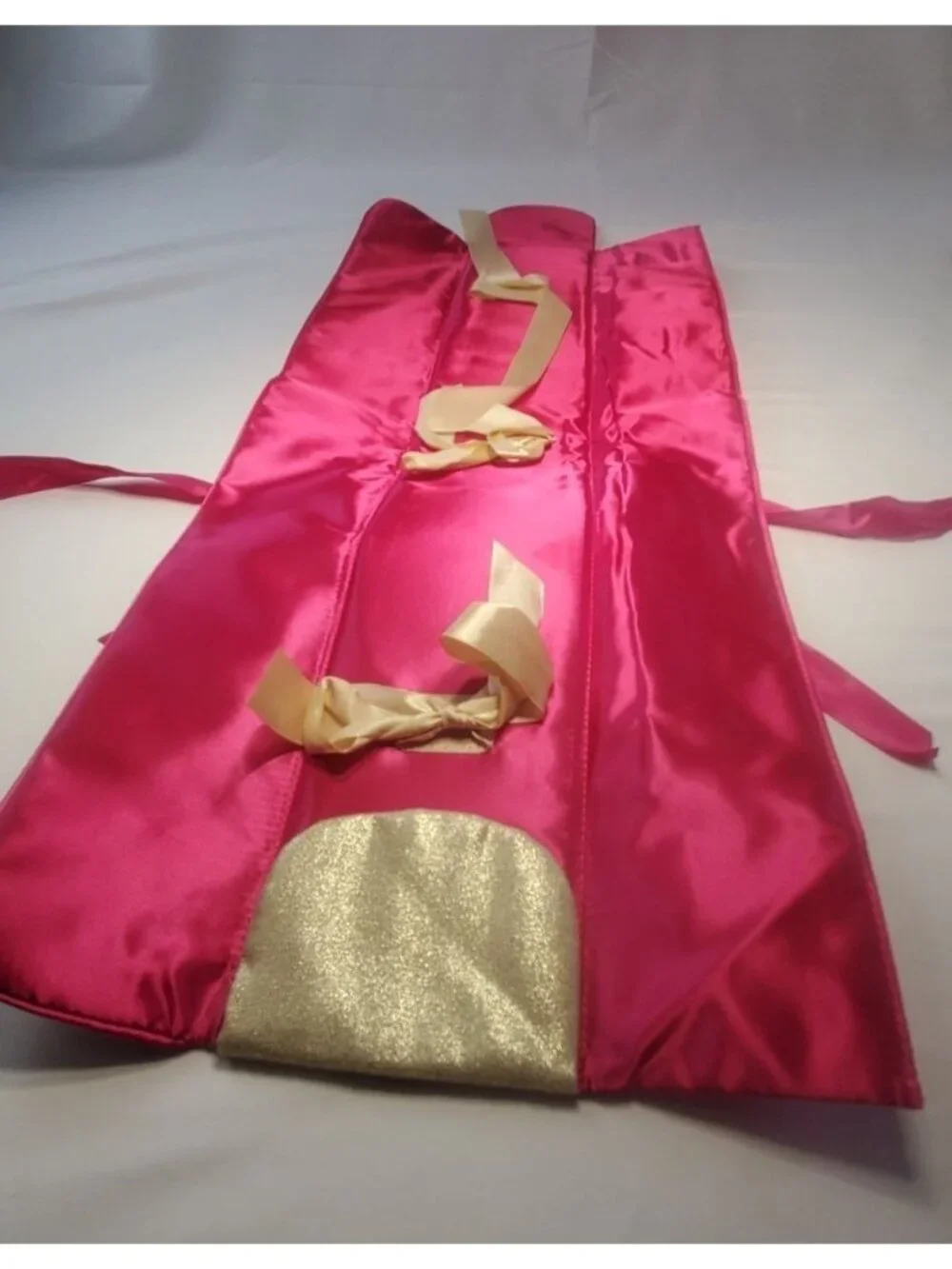 Wig Hair Extension Cover Holder Gold Pink with Ribbons